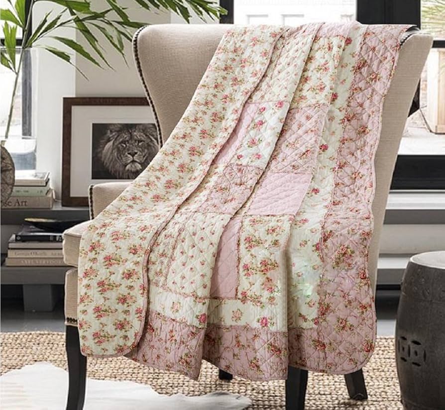 キルトページ Amazon | ステッチリバーシブル花柄パッチワークキルト風Throw
